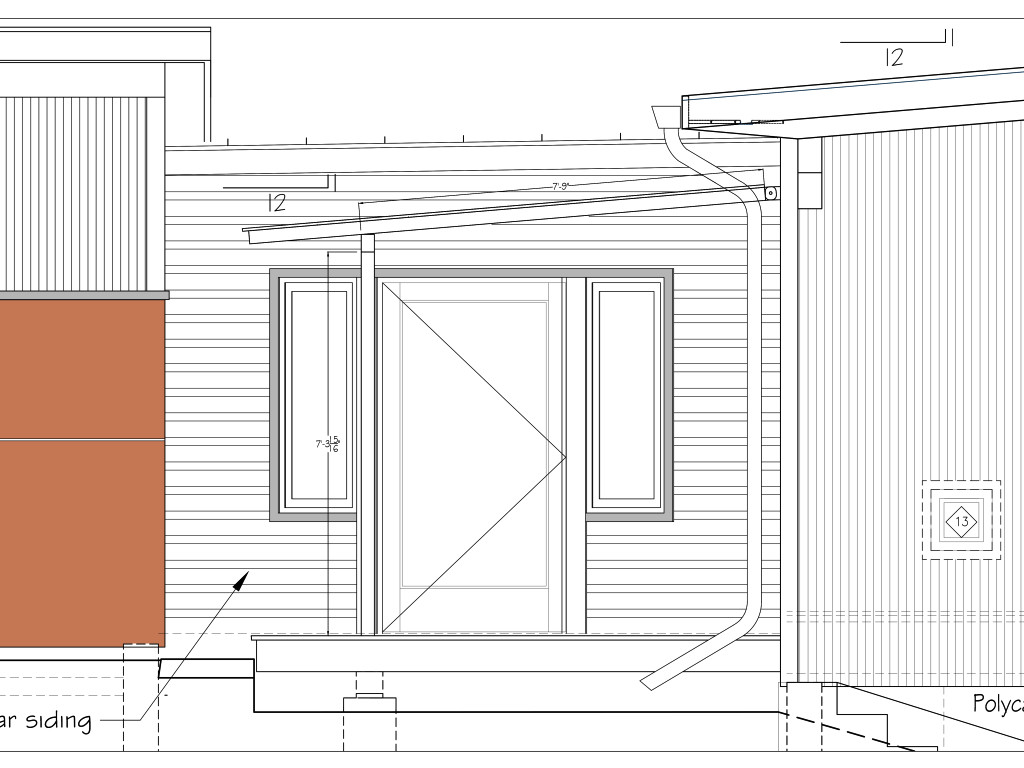 Entryway roof design drawing.